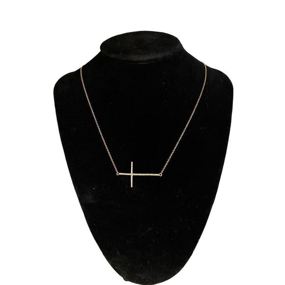 LaFonn sideways rhinestone cross stamped 925 with gold vermeil adjustable length - Picture 5 of 12